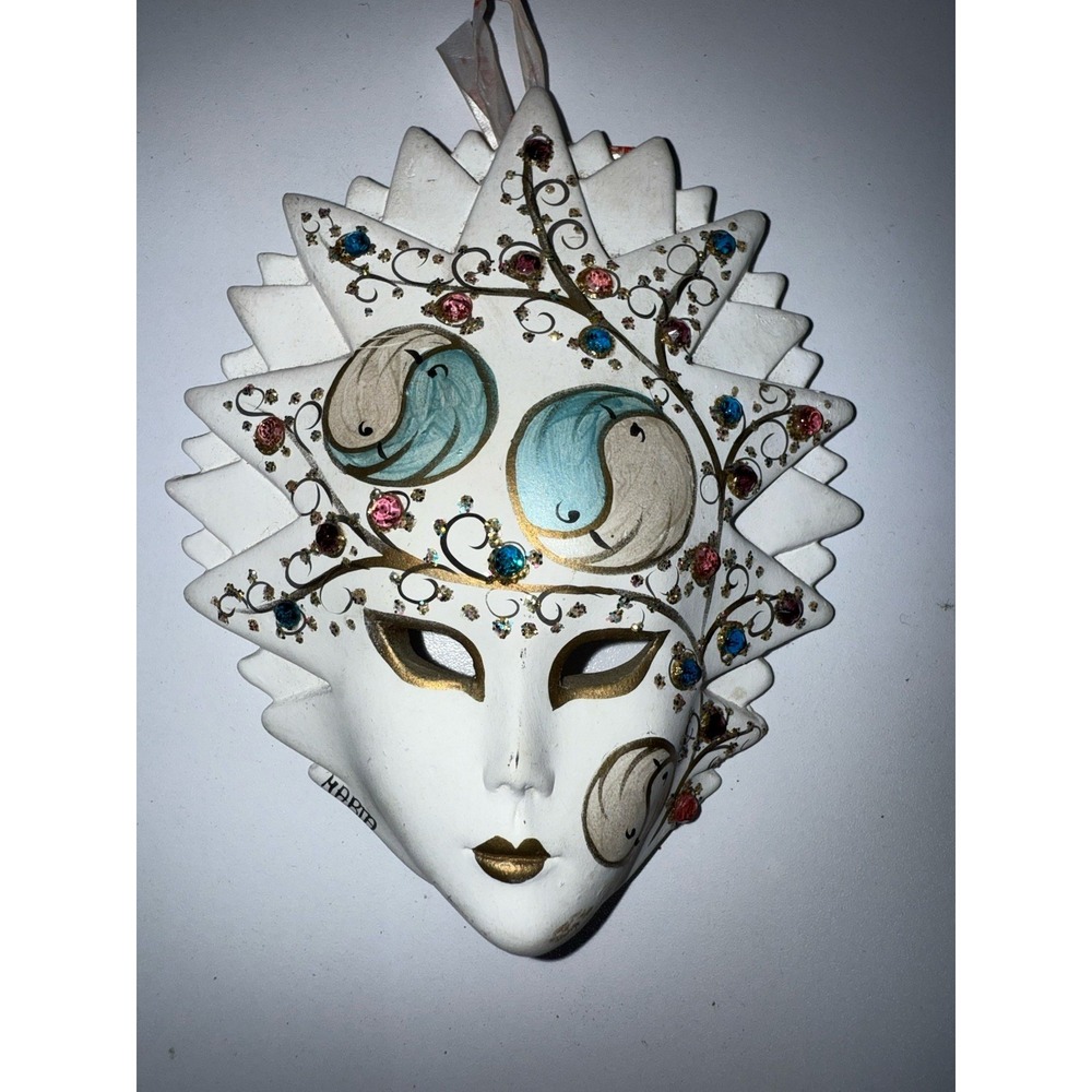 Vintage 90s Handmade Ceramic Starburst Gold/Silver‎ Floral Wall Mask Italy